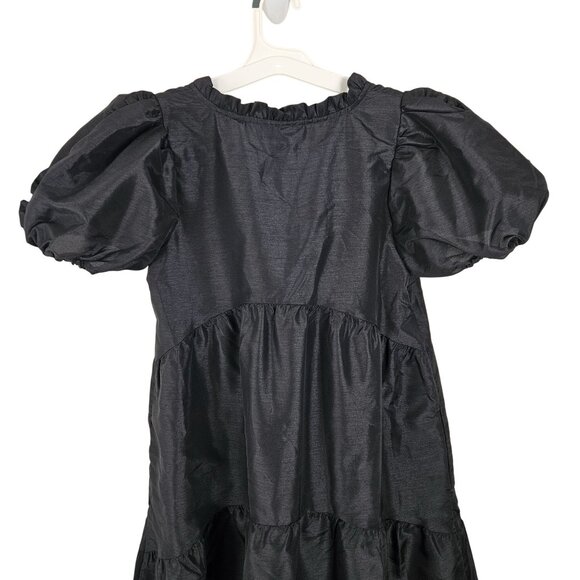 Kika Vargas Womens XS Dress Black Ruffle Tiered Puff Sleeve V-Neck Midi Hi Lo - Picture 6 of 12